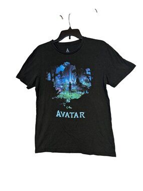 Avatar Black Graphic T-Shirt Medium 20th Century Studios Short Sleeve Cotton Ble